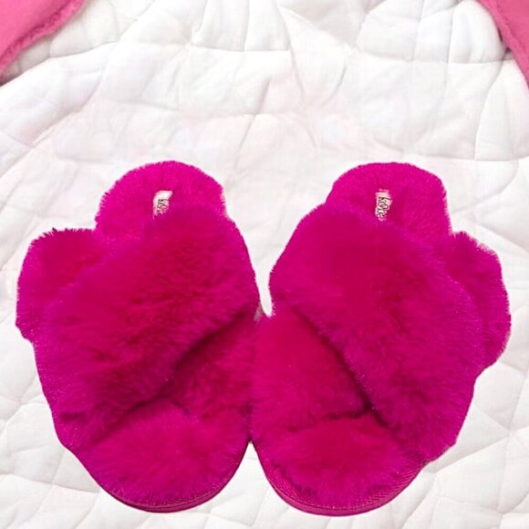 Kooba Hot Pink Faux Fur Memory Foam Slippers Size Extra Large - Picture 1 of 11